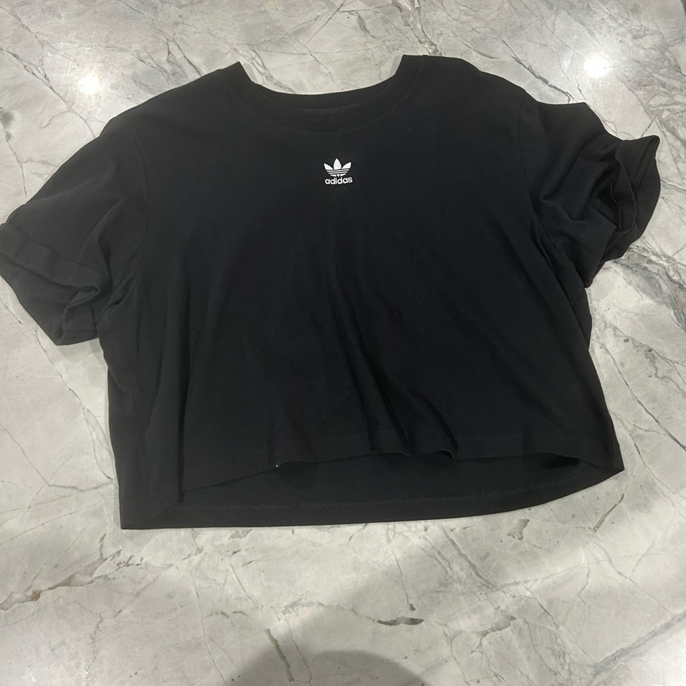 Black Adidas Women Cropped Shirt Size XL